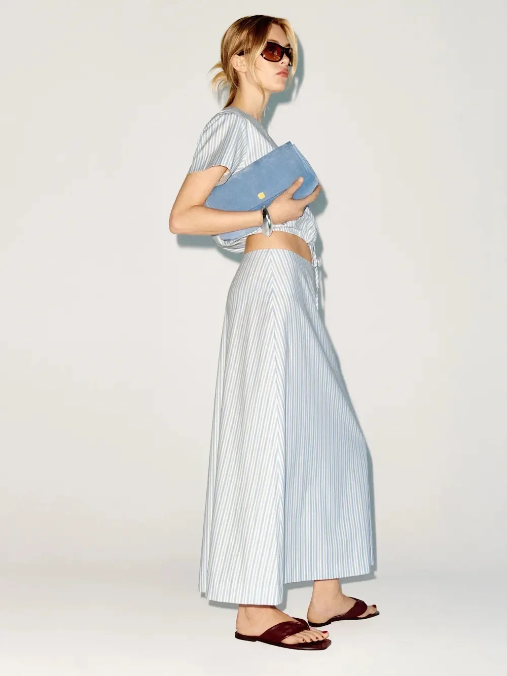 NEW Reformation Jordan Two Piece Skirt Set Cotton Calamari Stripe | US 4 UK 8 - Picture 2 of 14